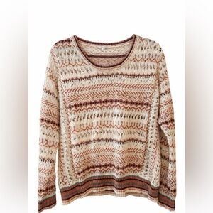 Miss Me Y2K Boho Knit Sweater Medium Neutral Pattern Lightweight Festival Top